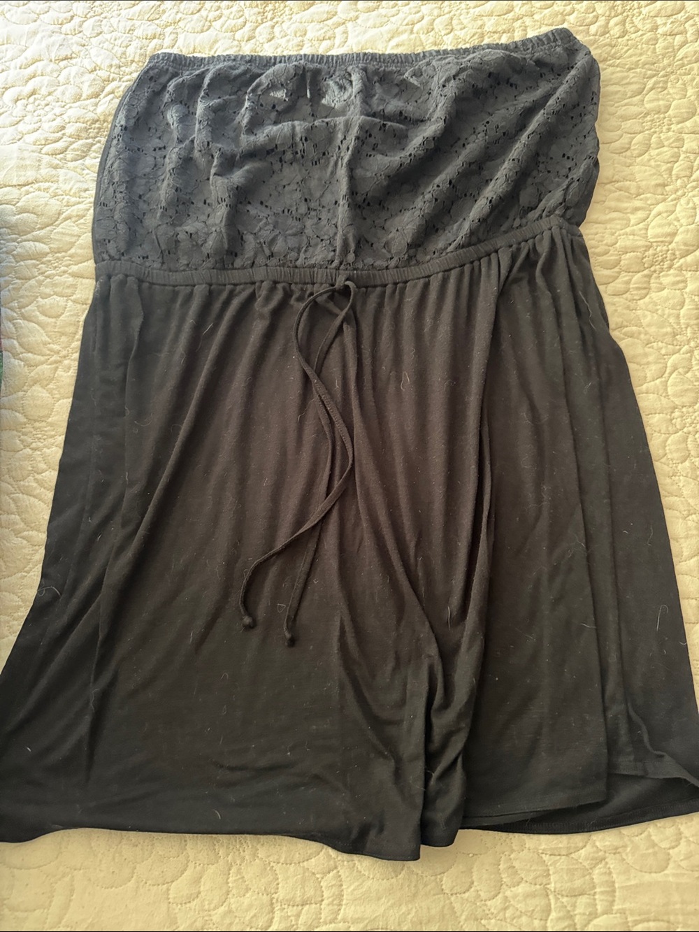 Black Lace-Top Circle dress with Drawstring Waist